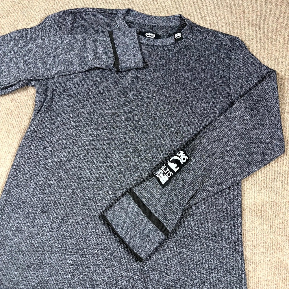 Ecko Unltd Thermal Shirt Mens Medium Gray Knit Crew Neck Long Sleeve Pullover